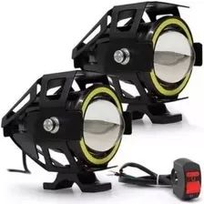 Par Farol Milha Moto Angel Eye U7 Led Universal 30w Azul Aux