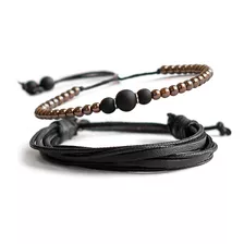 Kit 2 Pulseiras Masculina Feminina Couro Fosco Ajustável