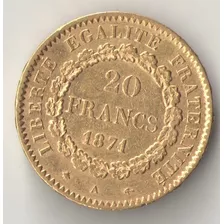 França 20 Francos 1871 Ouro 6,45 Gramas Au 900 Anjo E Galo 