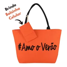 Bolsa Feminina Sacola Para Praia E Piscina Resistente Brinde Cor Laranja