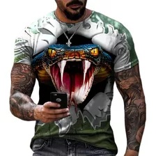 Camiseta De Manga Corta Con Estampado De Serpiente 3d De Mod