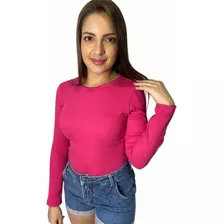 Blusa Feminina De Frio Malha Canelada Blusa Manga Longa 