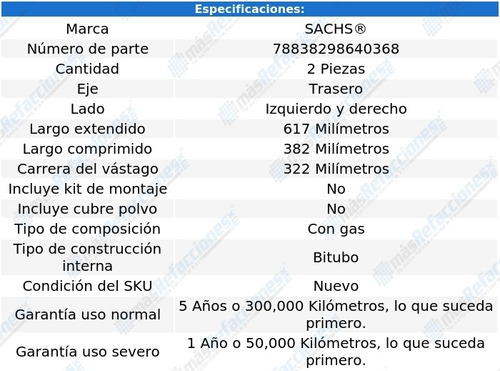 Par Amortiguadores Tra Bmw 318i Rwd L4 1.8l 91 Al 95 Sachs Foto 2