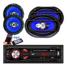 Kit Som Carro Radio Mp3 Bluetooth + Falante 6 Pol + 6x9 100w