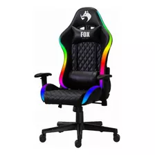 Cadeira De Escritório Fox Online Rgb Gamer Ergonômica Preta Com Estofado De Pu