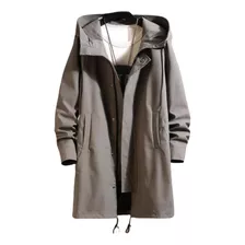 Hombre Trench Con Capucha Chaqueta Suelta Media Larga