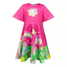 Vestido Trolls Poppy Flores Arco-íris Em Fly Tech Kukiê