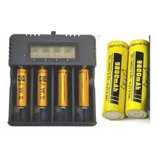 Kit 6 Baterias 4 X 14500 X 2 18650 Carregador Quadruplo Lcd 