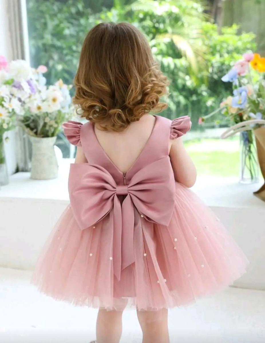 Vestido Niña Bebé Fiesta Boda Bautismo Perlas Moño Femenino