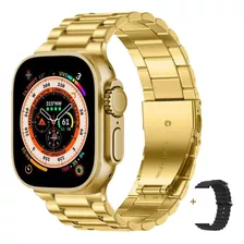 Smart Watch Feminino Ultra Gold Luxo Metal Ligações Completo