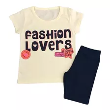 Conjunto Shorts Azul E Blusa Tam 1-14 Infantil Para Meninas