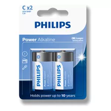 02 Pilhas Bateria C Alcalina Média Philips 1 Cartela