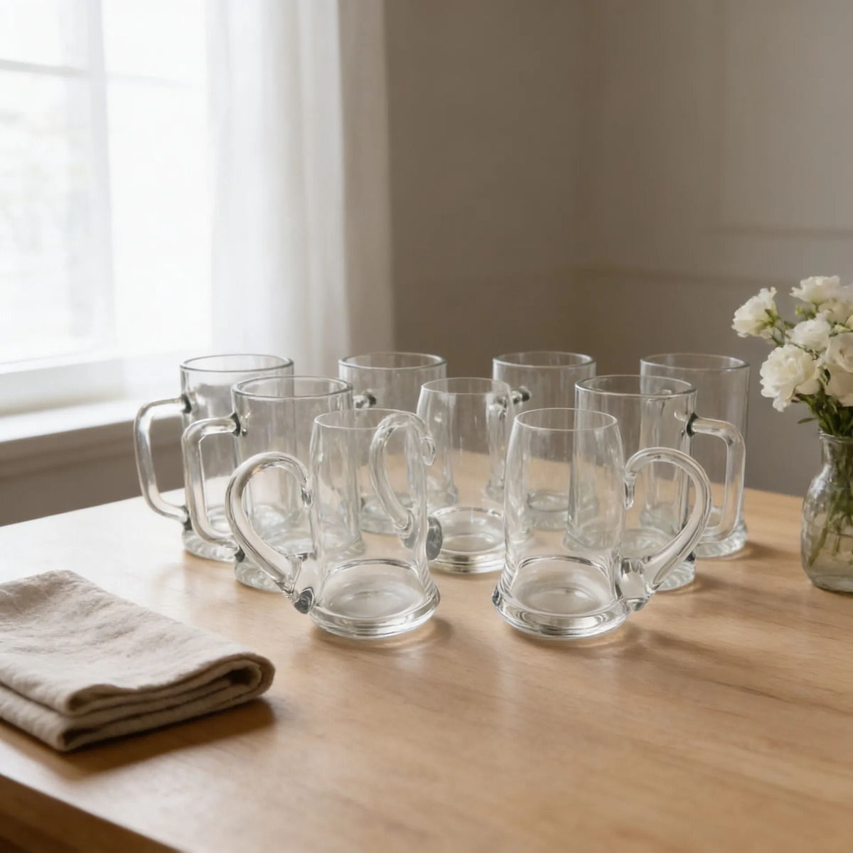Jogo Com 9 Canecas De Vidro E Cristal Vintage Branco