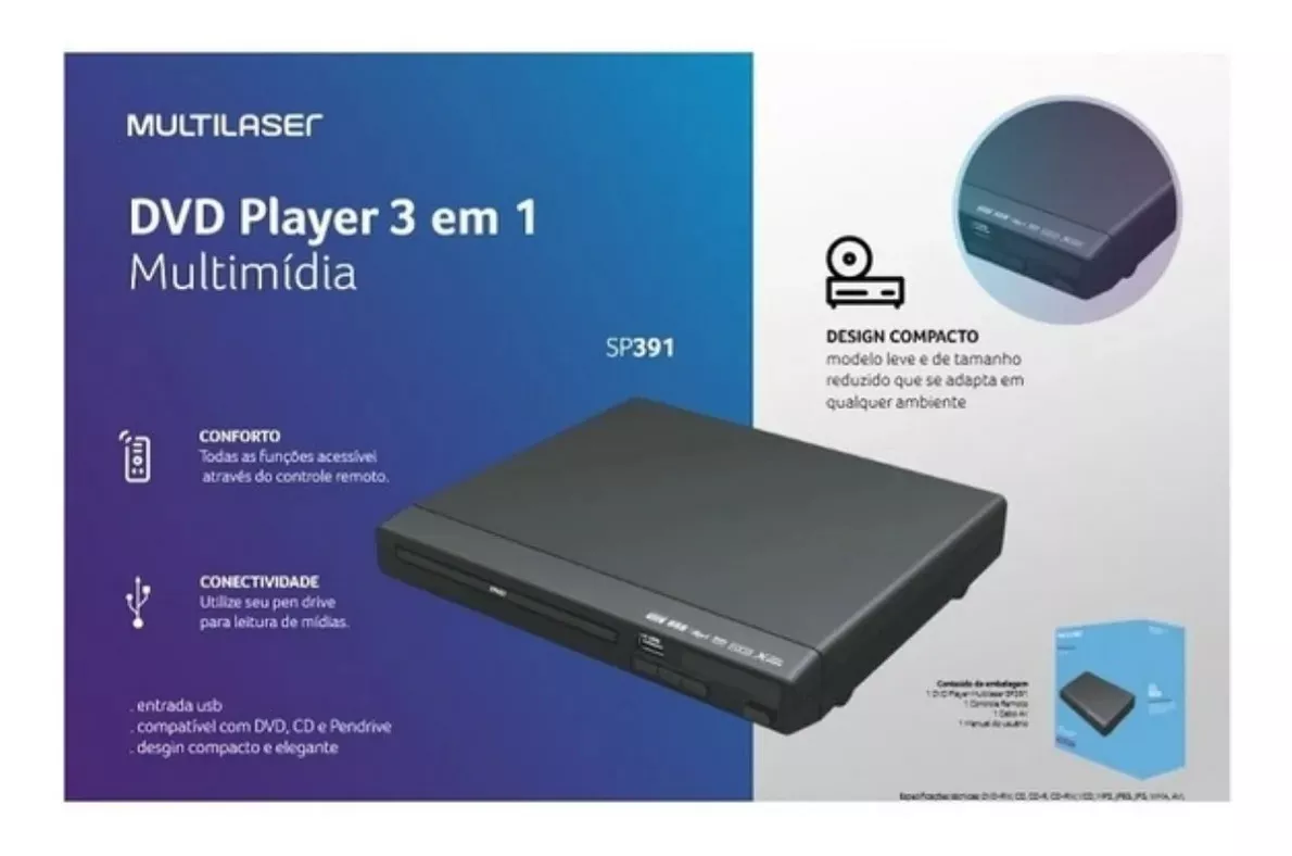 Dvd Player Multilaser 3 Em 1 Sp391 Bivolt Cd/dvd/pendrive