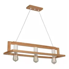 Colgante 3 Luces Iberico Madera Y Blanco Vintage Apto Led Cx