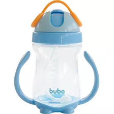 Copo Infantil Com Alça E Canudo Pêndulo Azul 300ml Buba