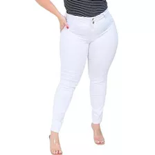 Calça Branca Feminina Plus Size Jeans Com Cintura Alta 