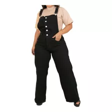 Macacão Wide Leg Plus Size Botões Frontais Barra Feita