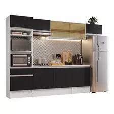 Armário De Cozinha Completa Modulada Com Balcão Para Cooktop 300cm Bp Madesa Diamante 02 Cor Branco/preto Grtp30000273