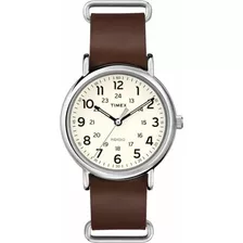Reloj Hombre Timex Correa De Piel 40 Mm Wr 30m T2p4959j Color De La Correa Marrón Color Del Bisel Plateado Color Del Fondo Crema