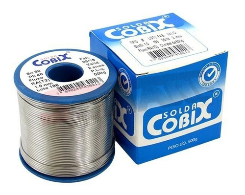 Solda Estanho 60x40 1mm C/ Fluxo Ra (t2) Rolo 500g Cobix