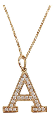 Pingente Letra A De Ouro 18k 750 E Cristais Amarelo