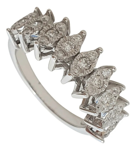 Anel Meia Aliança Ouro Branco 18k E Diamantes 0,50ct Branco 16