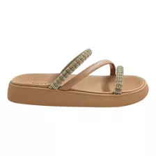 Tamanco Feminino Flat Papete Tiras Strass Moleca 5469.121