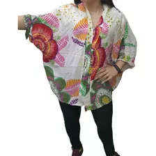 Kimono Estampado, Redondeado,mangas Cortas,de Fibrana T U