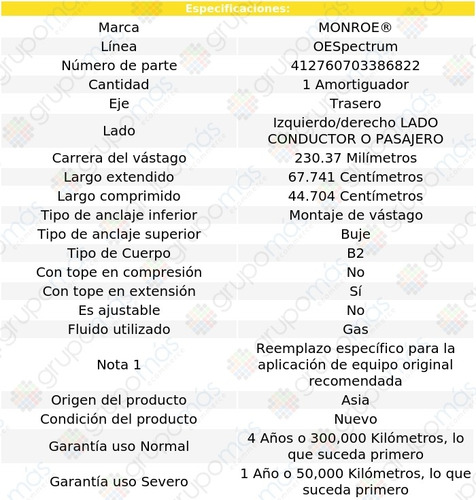 1 Amortiguador Conductor O Pasajero Tra Oespectrum Sx4 07-13 Foto 3