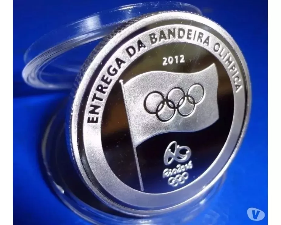 Moeda Medalha Entrega Bandeira Olimpíadas Rio 2016 Banhada