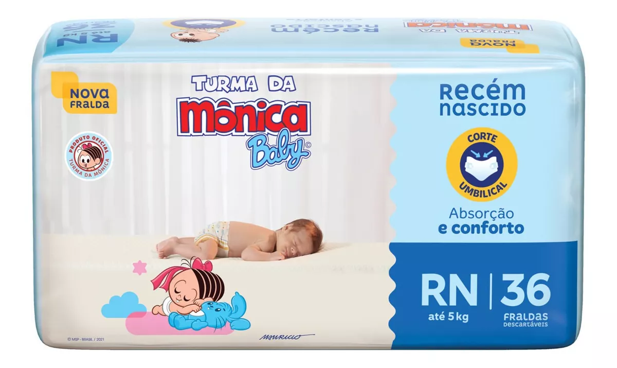 Fralda Descartável Turma Da Mônica Baby Recém-nascido Rn Pacote 36 Unidades
