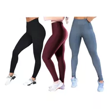 Kit 3 Calças Legging Feminina Cos Alto Sem Transparência 