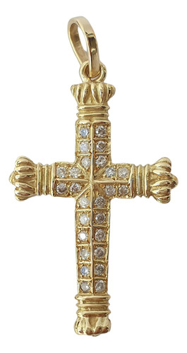 Pingente Crucifixo Cruz De Ouro 18k 750 E Diamantes   Amarelo