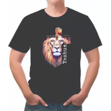 Camiseta Masculina Evangelica Cruz E Rosto Leão Ref 1