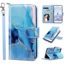 Funda Billetera Para iPhone SE 2020 / 7 / 8 4.7 Marmol Azul