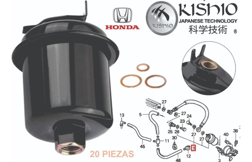 20 Filtros De Gasolina Honda Civic 1.6l 96-00 Kishio  Foto 4