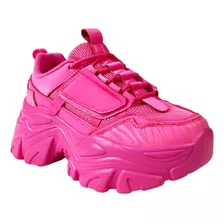 Sneakers Tenis De Plataforma Chunky Animal Print Rosa Neon