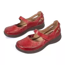 Sapato Boneca Vermelho Vintage Retrô Confort Couro
