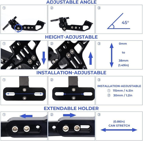 Porta Placa Universal Para Moto Ajustable Con Luz Led Foto 3