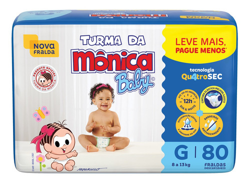 Fralda Descartável Turma Da Mônica Baby G Pacote 80 Unidades Leve Mais Pague Menos