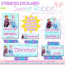 Kit Imprimible Etiquetas Escolares Editables Frozen + Tablas