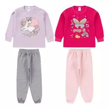 Kit 2 Conjuntos Moletom Infantil Inverno Menina 