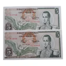 Colombia Duo Consecutivos 5 Pesos 1979 Sin Circular Unc