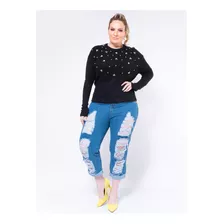 Casaco Plus Size Tricô Com Pedrarias