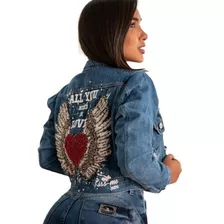 Jaqueta Jeans Feminina Bordada ¨o Amor Te Da Asas¨ 6147