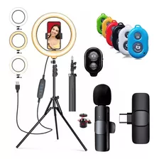 Kit Ring Light Tripe Controle Bluetooth Microfone De Lapela