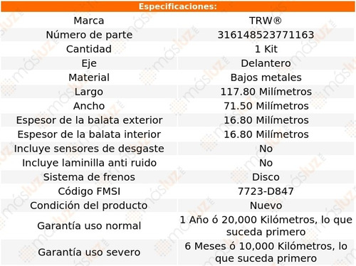 Balatas Bajos Metales Delanteras Ml430 2000/2001 Trw Foto 3