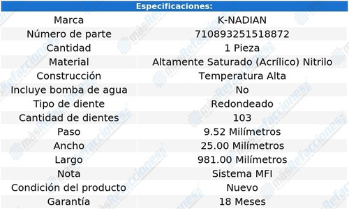 Banda Distribucion K-nadian Sunrunner L4 1.6l 95 Al 97 Foto 3