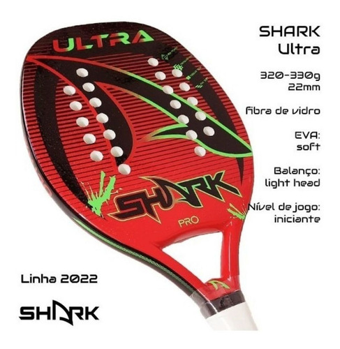 Raquete Beach Tennis Shark Ultra Fibra Premium Lançamento 